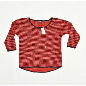 NEW Express Women's Pullover Sweater Crew Neck Polka Dot Cotton Blend Red Size S